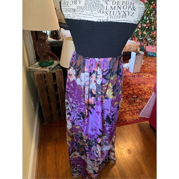 MM Couture By Miss Me Floral 100% Silk Strapless A Line Maxi Dress Women S - Picture 3 of 8